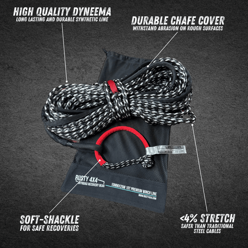 Rusty 4x4 - Premium 10-Ton Winch Line COMBO (10mm x 25 Meters) (21 000 LBS)