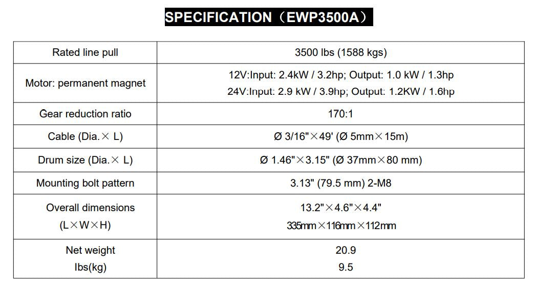 Runva Winch 12V with Synthetic Rope (3 500LBS = 1 588KG)
