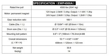 RUNVA WINCH 12V WITH SYNTHETIC ROPE (4 500LBS = 2 041KG)