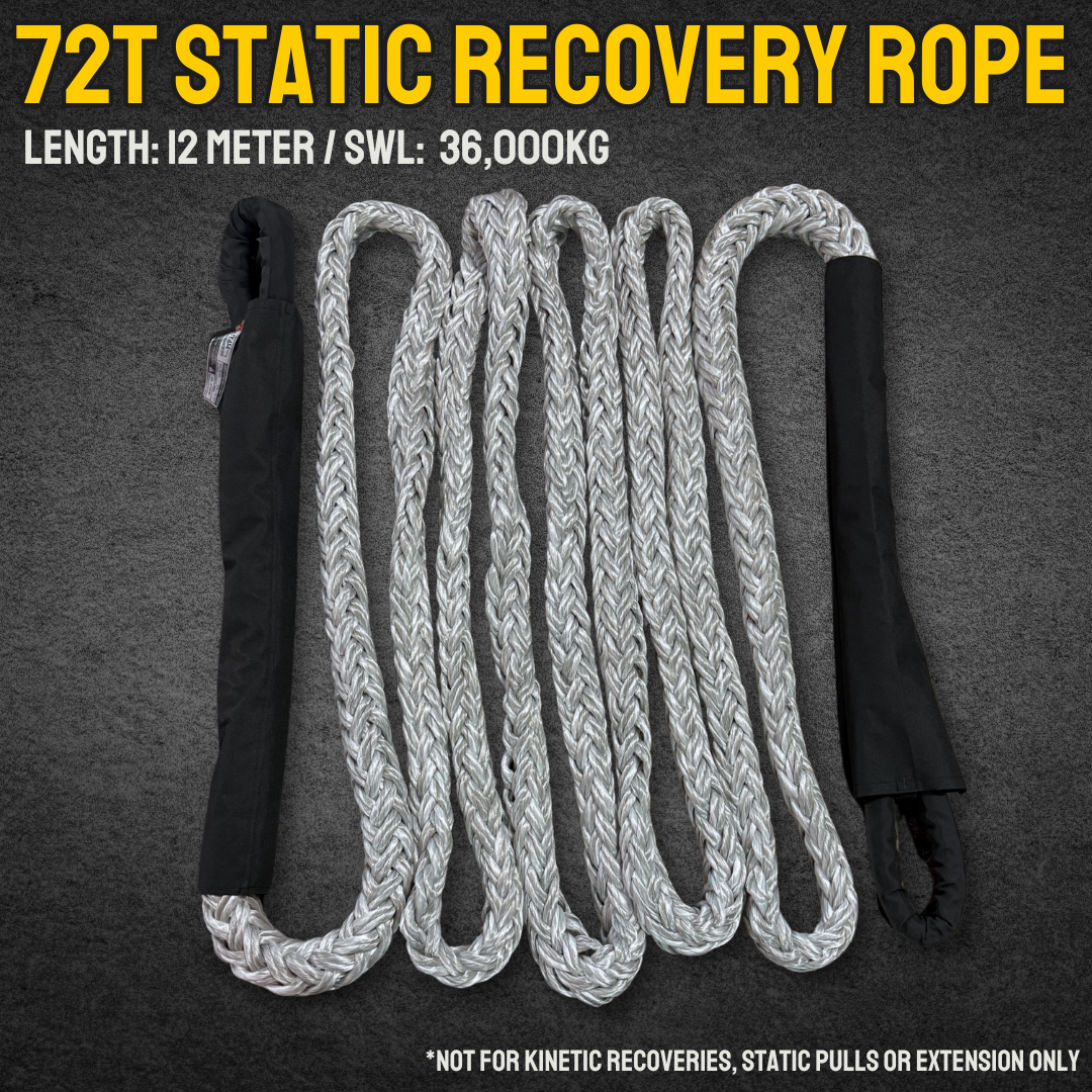 Static recovery rope strop bundle with braided light-gray rope and black sleeves