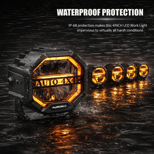 Aurora FireNova 4-inch linkable lights, two-light set — linked module operating in water spray