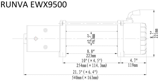 RUNVA WINCH - Steel Cable 9500lbs (4 309Kg) 12V