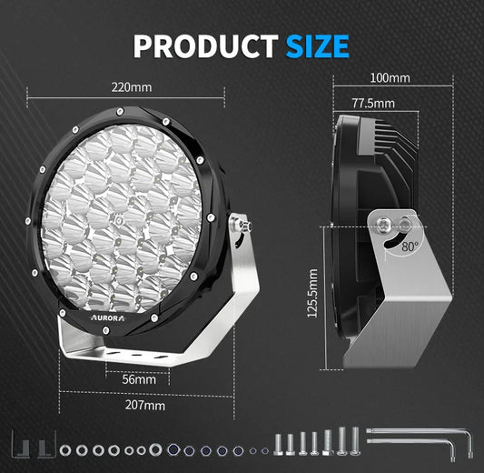 AURORA 9 Inch Super Brightness 198W LED Round Combo Light with Backlight (Pair)