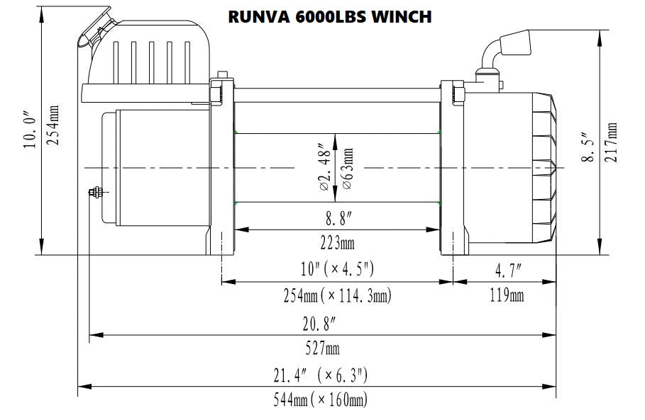 RUNVA 6000LBS (2 722KG) WINCH 12V WITH STEEL CABLE