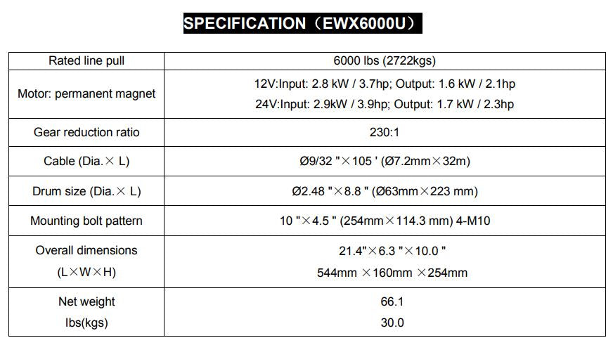 RUNVA 6000LBS (2 722KG) WINCH 12V WITH STEEL CABLE