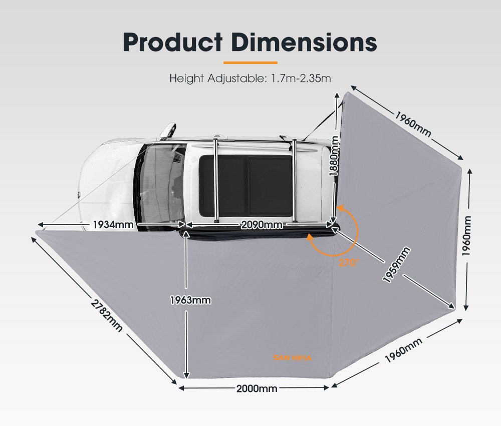 San Hima 270 Degree Free-Standing Awning 600D Double-Ripstop - UPF50+