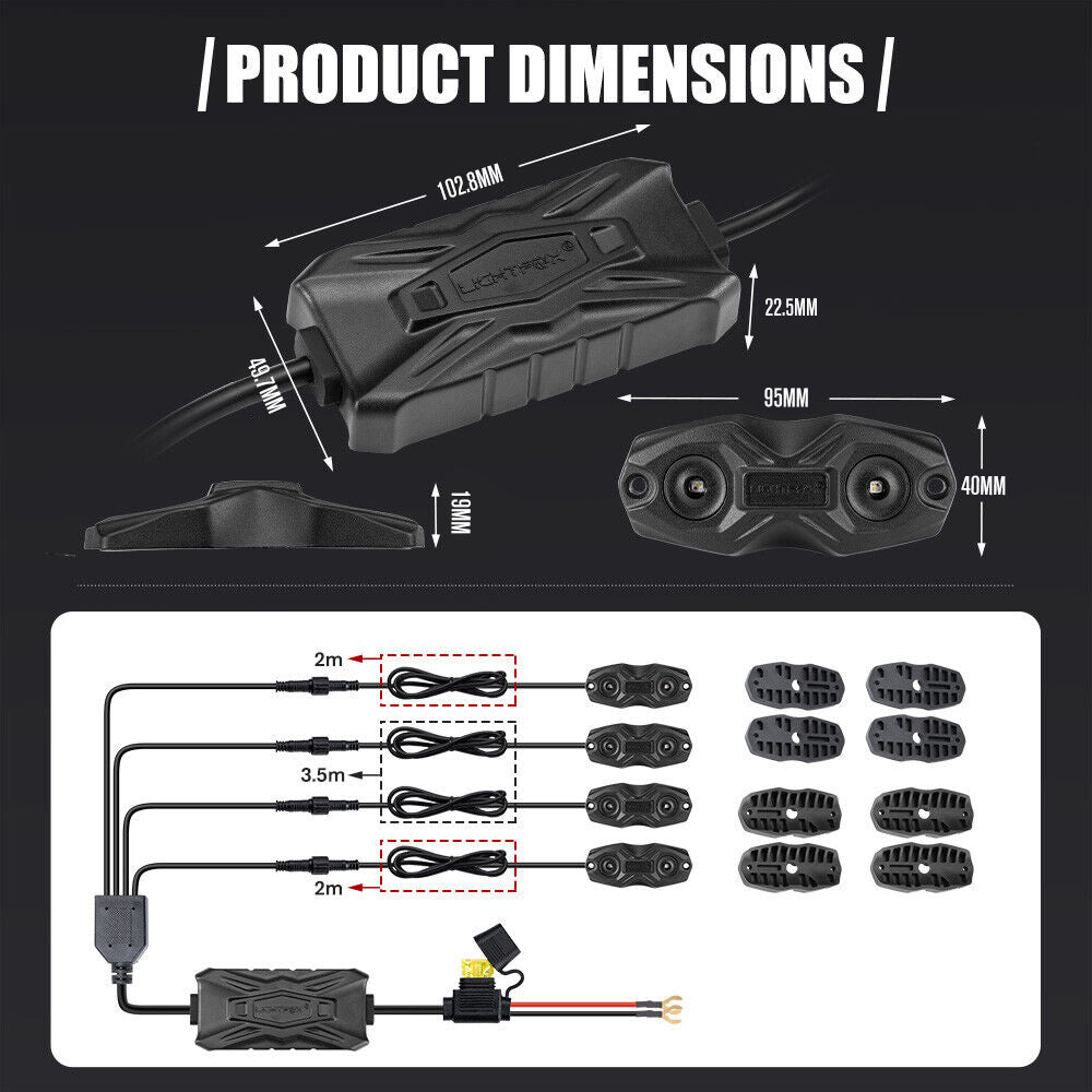 LIGHTFOX RGBW LED Rock Lights - 4 Pack