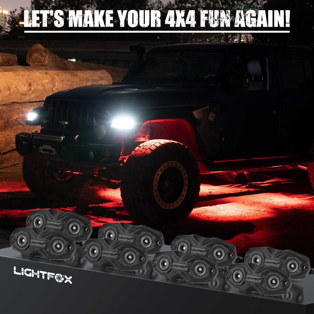 LIGHTFOX RGBW LED Rock Lights - 8 Pack