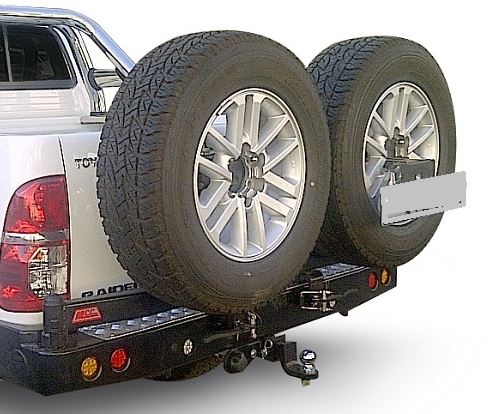 Toyota HILUX GD6 2016 to Current: REAR BUMPER REPLACEMENT BAR WITH TOWBAR + 2 X SPARE WHEEL CARRIER ARMS - Bumper - Go-4LO