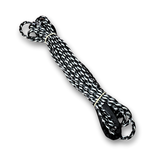 Braided static recovery rope extension, dark and light striped with end loop