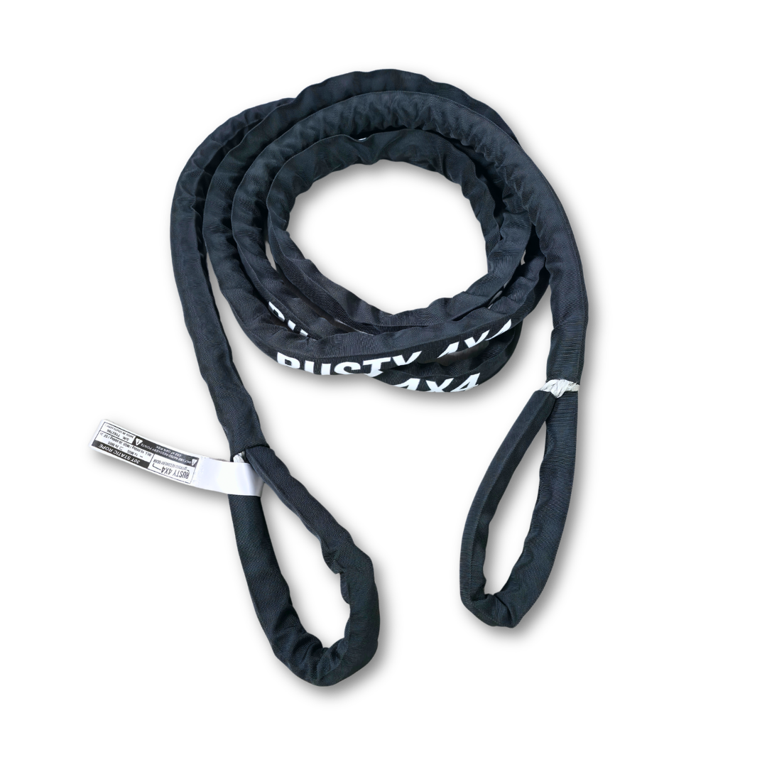 Dark navy static rope bridle with sewn loops and white label