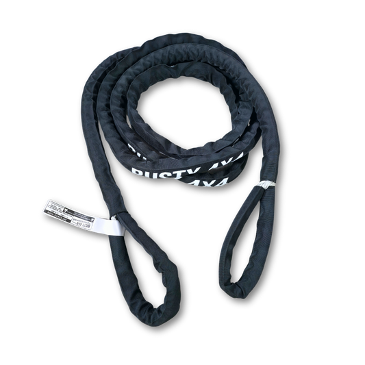 Dark navy static rope bridle with sewn loops and white label