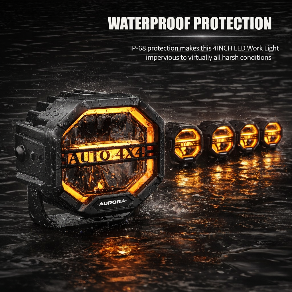 Aurora FireNova 4-inch linkable lights, two-light set — linked module operating in water spray