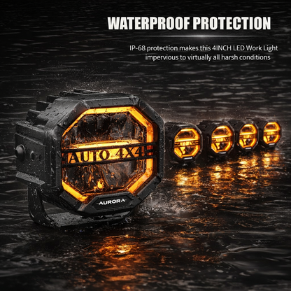 Aurora FireNova 4-inch linkable lights, two-light set — linked module operating in water spray
