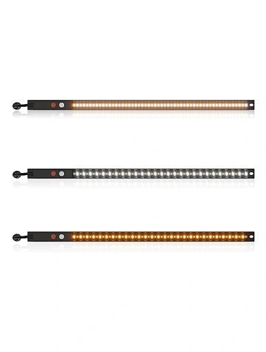 Aurora dimmable camping light — white, unlit and amber front views
