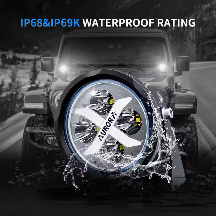 Aurora 4-inch RGB LED light — operating in water spray