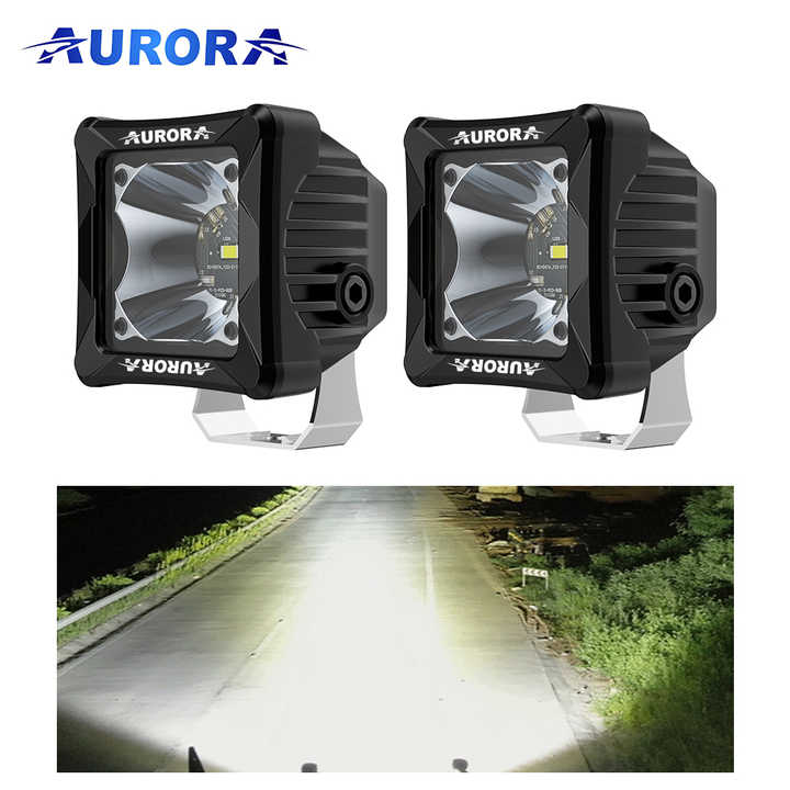 Aurora 3-inch white and amber auxiliary lights — pair of lights with white road beam