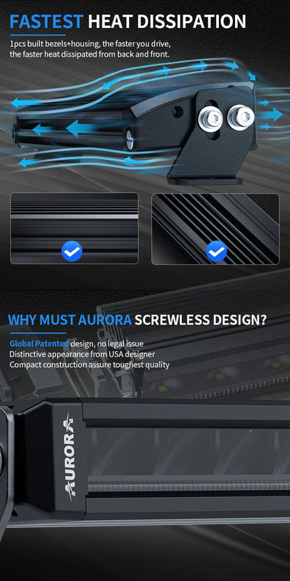 AURORA Screwless 20-Inch Offroad Driving DRL RGB LED Light Bar
