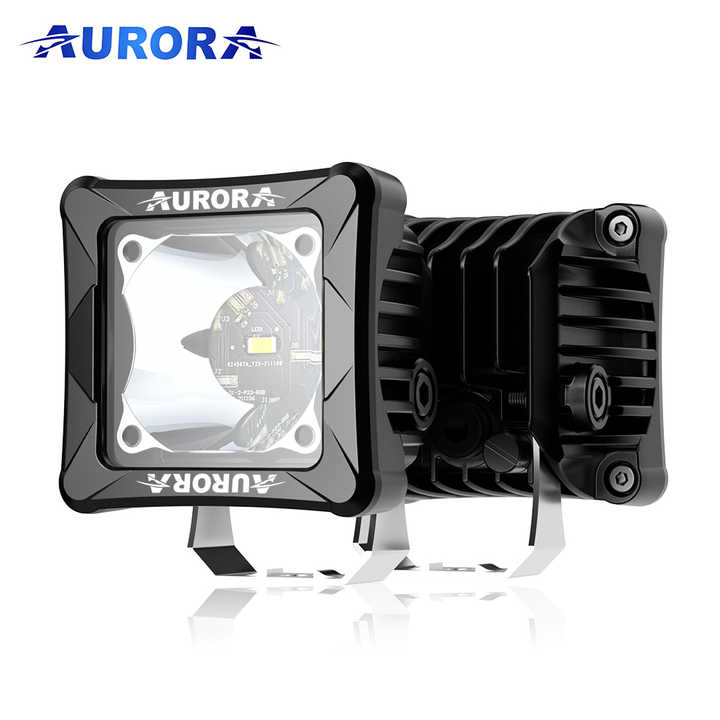 Aurora 3-inch white and amber auxiliary lights — front and rear housing views