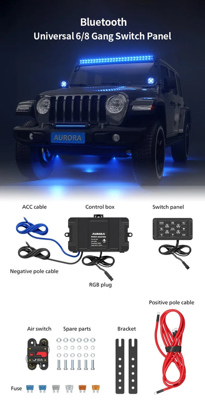 Aurora universal 9-gang LED switch panel — complete switch-panel system and connection layout