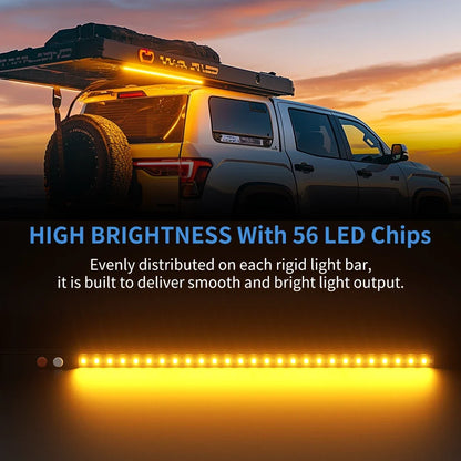 Aurora dimmable camping light — amber light illuminating a vehicle awning