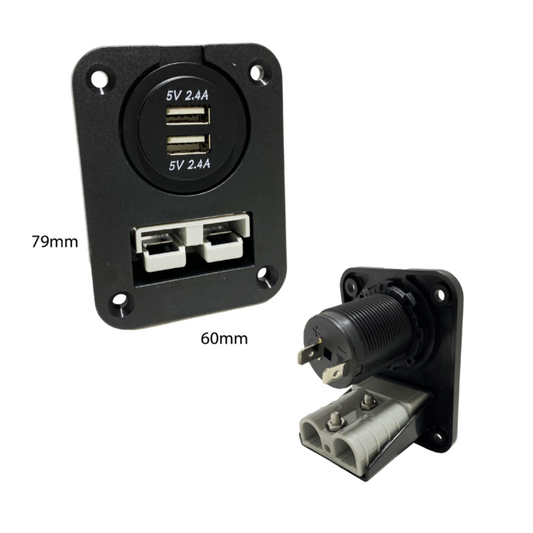 Square Connector Panel with Dual 2.4A USB Socket