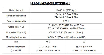 RUNVA 13XP PREMIUM 12V WITH STEEL CABLE