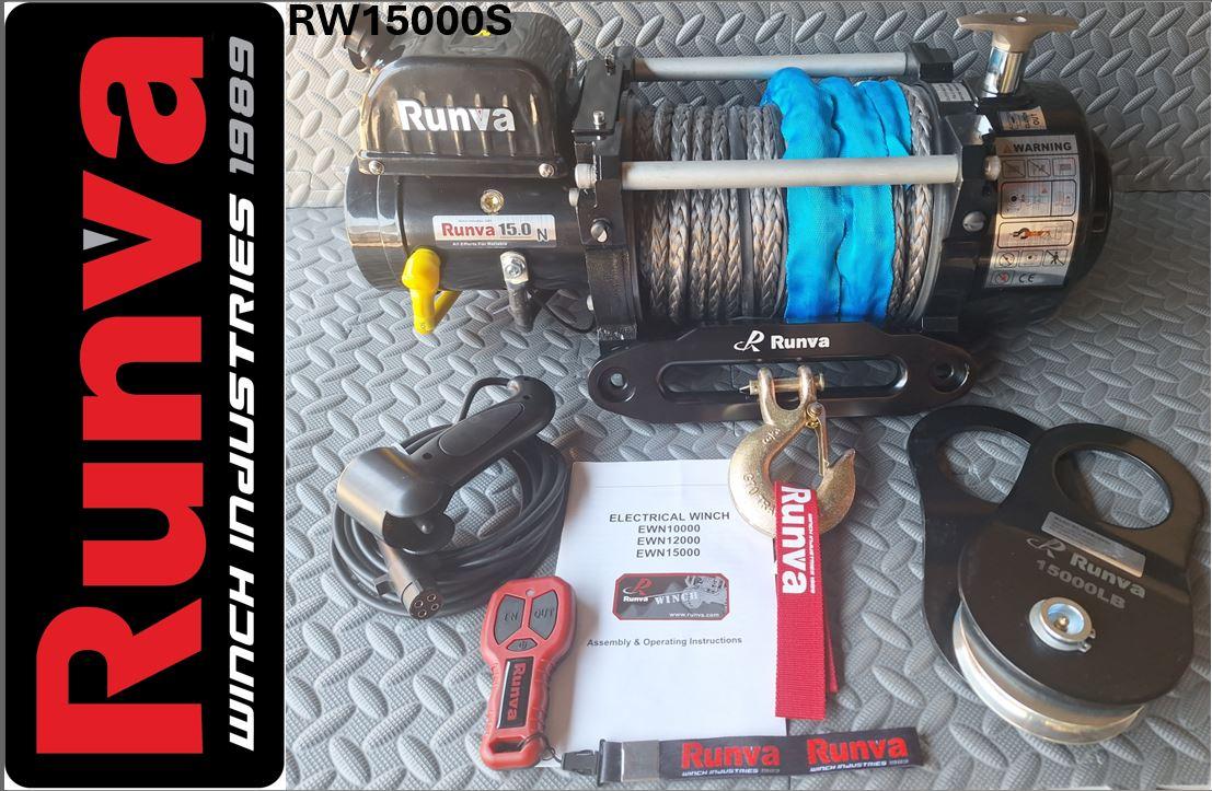 RUNVA WINCH 12V WITH SYNTHETIC ROPE 15000LBS (15 000LBS = 6 804KG)