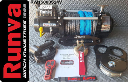 RUNVA WINCH 24V WITH SYNTHETIC ROPE 15000LBS (15 000LBS = 6 804KG)