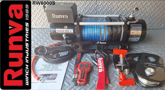 RUNVA WINCH 12V WITH SYNTHETIC ROPE (8 000LBS = 3 629KG)