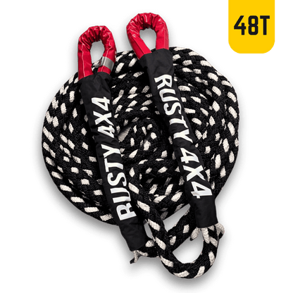 Recovery rope set, black-and-white braided line with red loops and 48T label