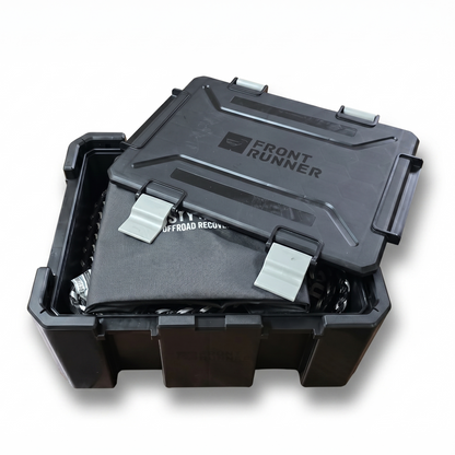 Recovery kit hard case with built-in straps and folded gray fabric pouch