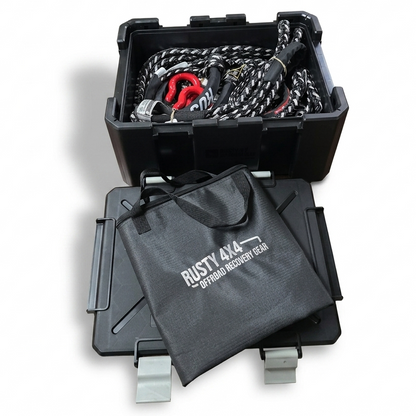 Recovery kit open case with gray pouch and braided black straps