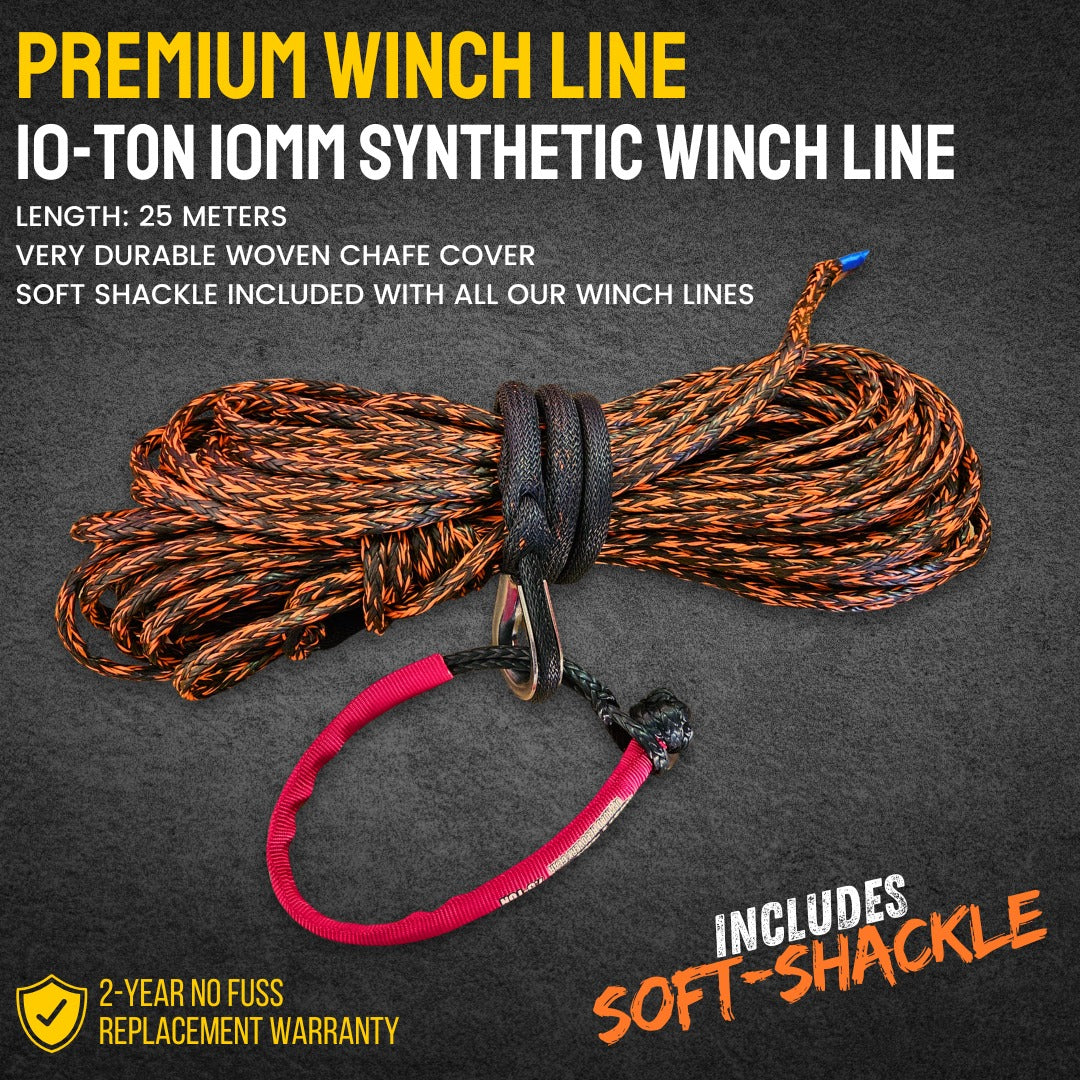 Premium 10-Ton Winch Line 25 Meters (21 000 LBS) + Soft-Shackle