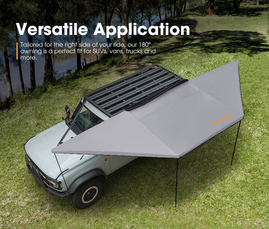 San Hima 180 degree free-standing awning shown from above