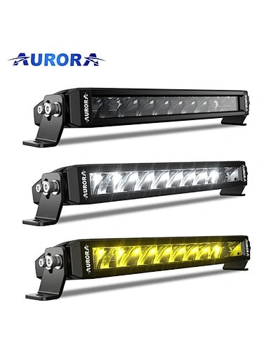 Aurora 40-inch dual-colour LED light bar — white, amber and unlit front views