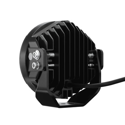 Aurora 5-inch driving light with amber DRL — rear cooling fins and cable exit