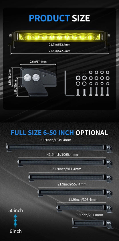 Aurora 40-inch dual-colour LED light bar — product dimensions and available size range