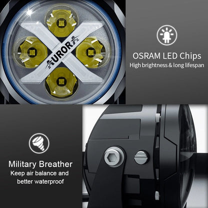 Aurora 4-inch RGB LED flood lights — LED chips and pressure-balancing breather details