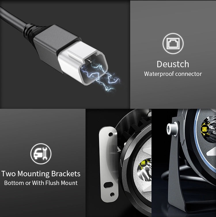 Aurora 4-inch RGB LED spotlights — DT connector and two mounting-bracket options