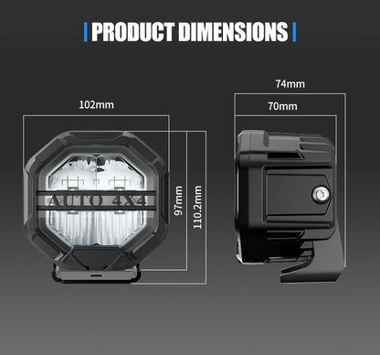 Aurora FireNova 4-inch linkable lights, two-light set — front and side product dimensions