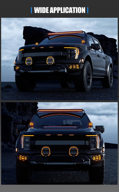 Aurora FireNova 7-inch driving lights — bumper and roof-mount installation examples