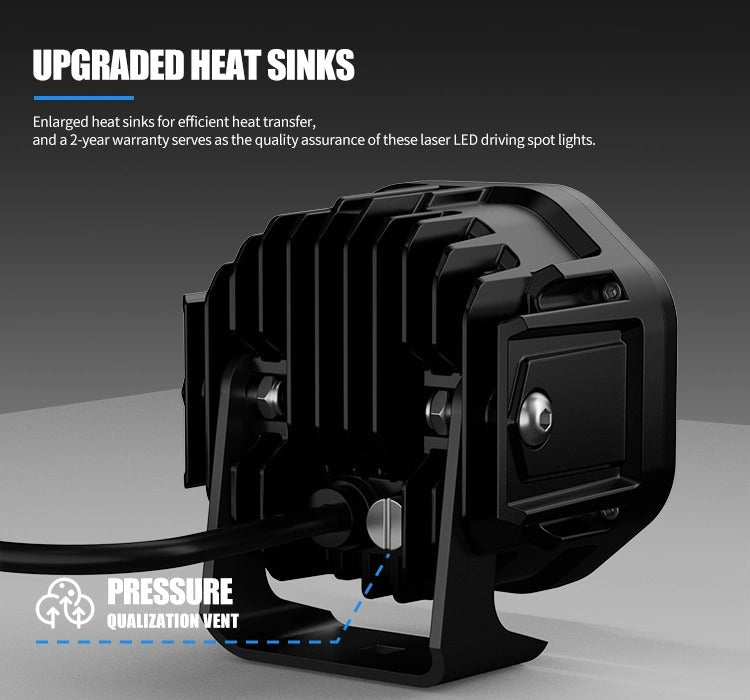 Aurora FireNova 4-inch linkable lights, two-light set — rear housing, cooling fins and pressure vent