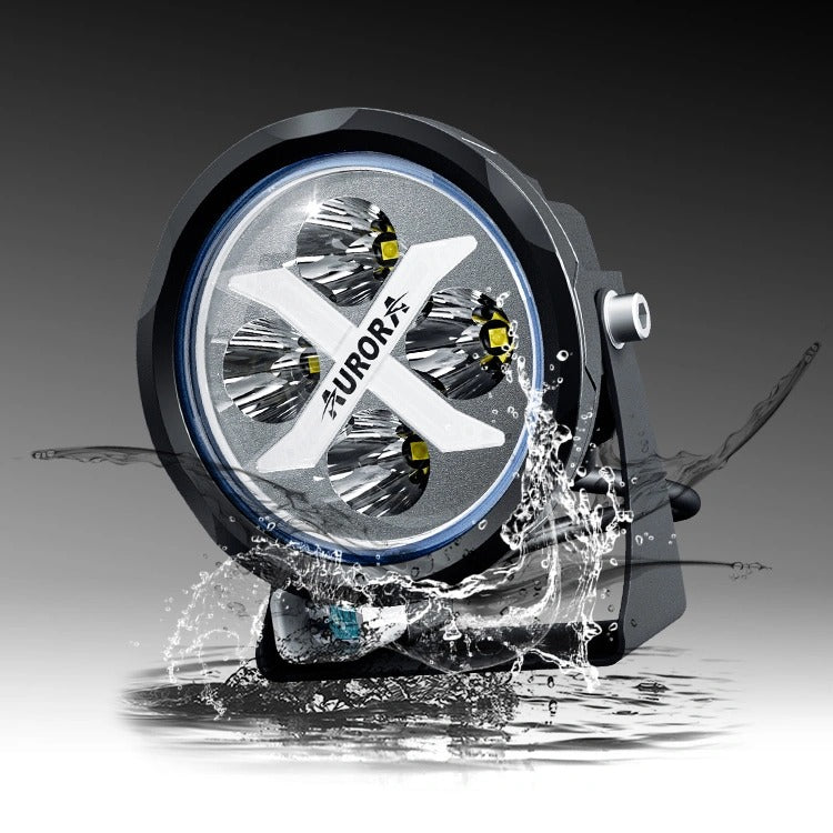 Aurora 4-inch RGB LED spotlights — spotlight standing in water spray