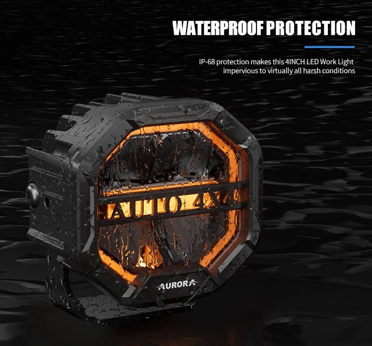 Aurora FireNova 4-inch linkable lights, two-light set — multiple linked modules standing in water