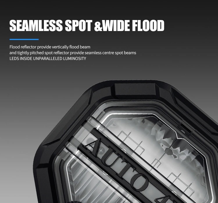 Aurora FireNova 4-inch linkable lights, two-light set — combined spot and wide-flood optic close-up