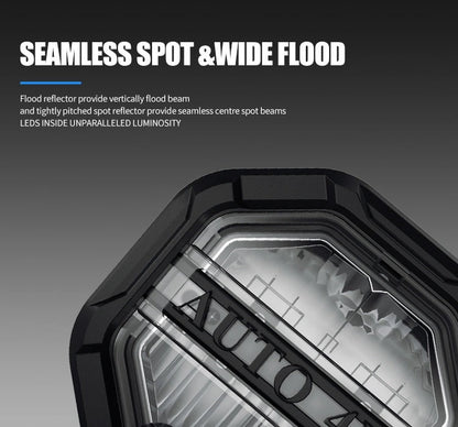Aurora FireNova 4-inch linkable lights, two-light set — combined spot and wide-flood optic close-up