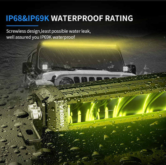 Aurora dual-colour LED light bar — operating in water spray