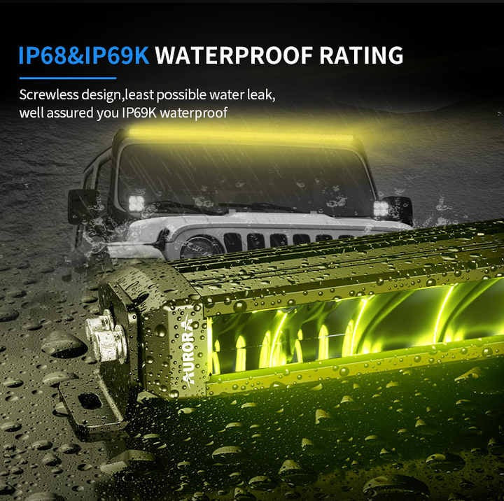 Aurora dual-colour LED light bar — operating in water spray