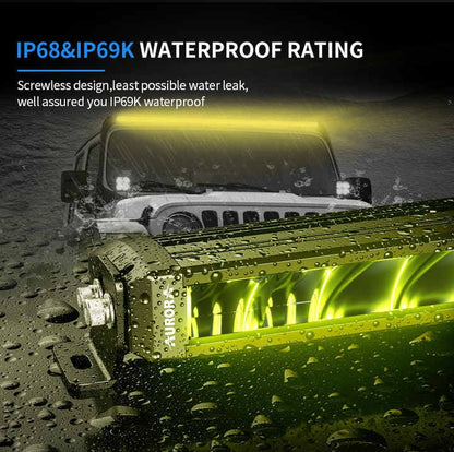 Aurora 40-inch dual-colour LED light bar — operating in water spray